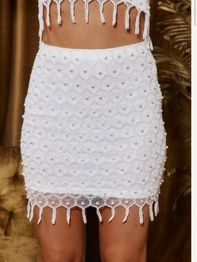 12th tribe White NWT Medium Aria Pearl Embellished Mini Skirt